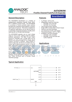 AAT4298ITP-T1PEG datasheet - Five/Six Channel Push/Pull I/O Expander