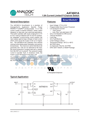 AAT4601AIHS-T1 datasheet - 1.8A Current Limited P-Channel Switch