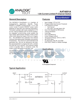 AAT4601AIKS-T1 datasheet - 1.8A Current Limited P-Channel Switch
