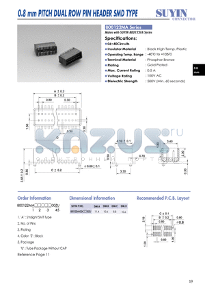 800122MA datasheet - 0.8 mm PITCH DUAL ROW PIN HEADER SMD TYPE