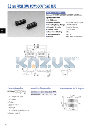 800123FA datasheet - 0.8 mm PITCH DUAL ROW SOCKET SMD TYPE