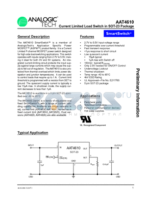 AAT4610 datasheet - Current Limited Load Switch in SOT-23 Package