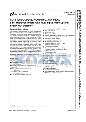 COP840CJ datasheet - 8-Bit Microcontrollers with Multi-Input Wake-Up and Brown Out Detector