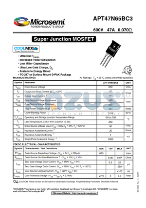 APT47N65BC3 datasheet - Super Junction MOSFET