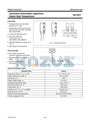 165RHT datasheet - Aluminium electrolytic capacitors Radial High Temperature