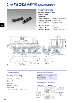 800170MA datasheet - 0.8 mm PITCH CD-ROM CONNECTOR