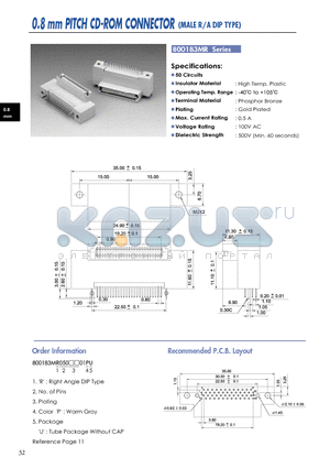 800183MR datasheet - 0.8 mm PITCH CD-ROM CONNECTOR