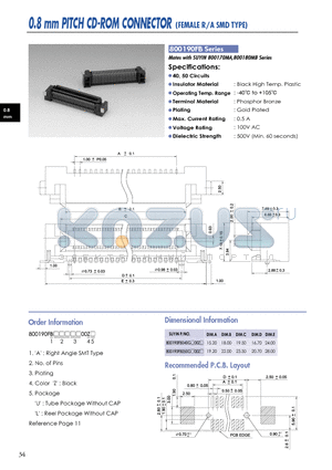 800190FB datasheet - 0.8 mm PITCH CD-ROM CONNECTOR