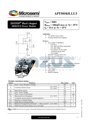APT5010JLLU3 datasheet - ISOTOP Buck chopper MOSFET Power Module