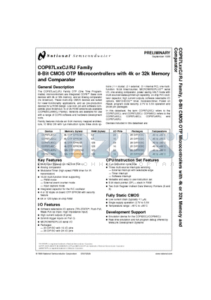 COP87L20CJ datasheet - 8-Bit CMOS OTP Microcontrollers with 4k or 32k Memory and Comparator