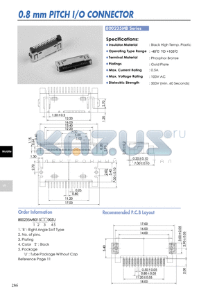 800235MB datasheet - 0.8 mm PITCH I/O CONNECTOR