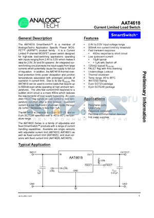 AAT4618IGV-T1 datasheet - Current Limited Load Switch