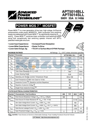 APT5014SLL datasheet - POWER MOS 7 MOSFET