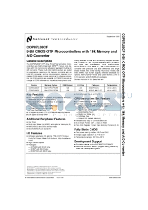 COP87L84CF datasheet - 8-Bit CMOS OTP Microcontrollers with 16k Memory and