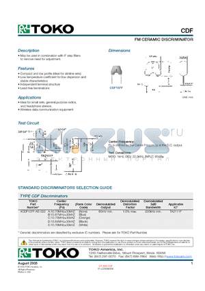 CDF datasheet - FM CERAMIC DISCRIMINATOR