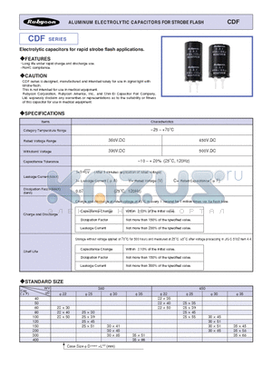 CDF datasheet - ALUMINUM ELECTROLYTIC CAPACITORS FOR STROBE FLASH