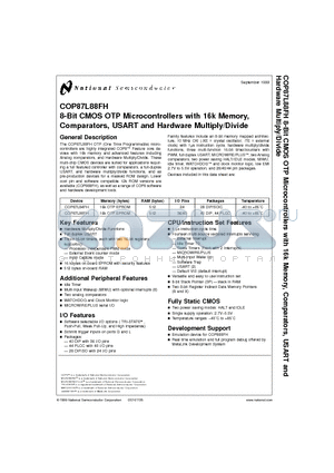 COP87L88FH datasheet - 8-Bit CMOS OTP Microcontrollers with 16k Memory,