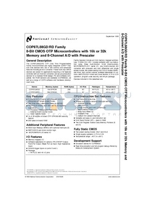 COP87L88GD datasheet - 8-Bit CMOS OTP Microcontrollers with 16k or 32k Memory and 8-Channel A/D with Prescaler