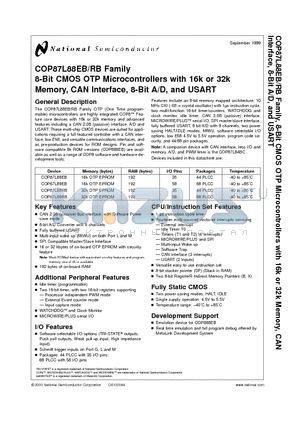 COP87L88RB datasheet - 8-Bit CMOS OTP Microcontrollers with 16k or 32k Memory, CAN Interface, 8-Bit A/D, and USART