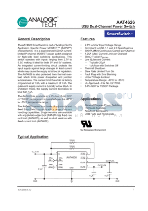 AAT4626IAS-T1 datasheet - USB Dual-Channel Power Switch