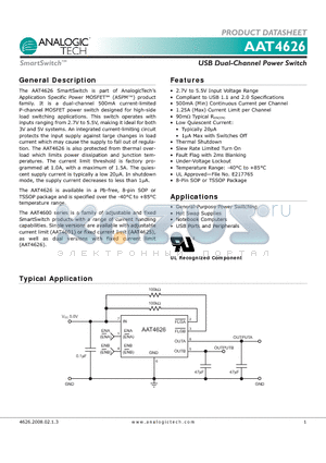 AAT4626IAS-T1 datasheet - USB Dual-Channel Power Switch