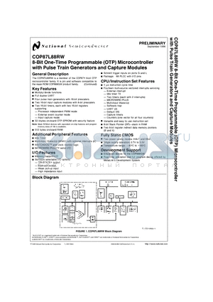 COP87L88RW datasheet - 8-Bit One-Time Programmable OTP Microcontroller with Pulse Train Generators and Capture Modules