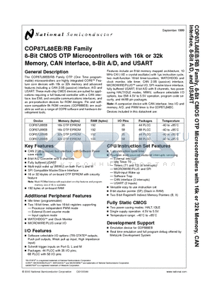 COP87L89RB datasheet - 8-Bit CMOS OTP Microcontrollers with 16k or 32k Memory, CAN Interface, 8-Bit A/D, and USART