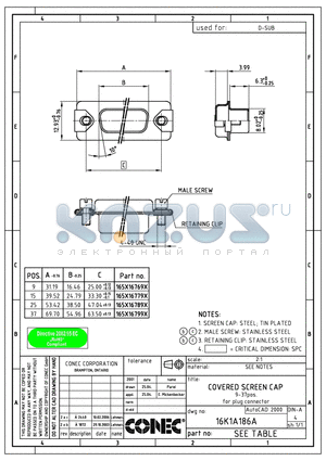 165X16799X datasheet - COVERED SCREEN CAP