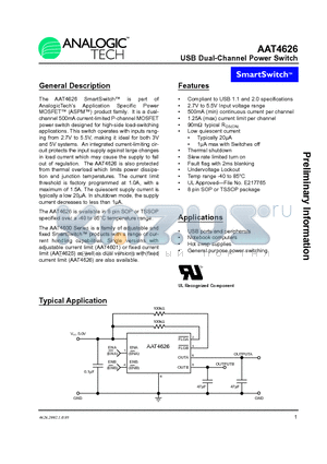 AAT4626IHS-T1 datasheet - USB Dual-Channel Power Switch