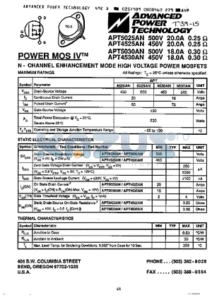 APT5030AN datasheet - N-CHANNEL ENHANCEMENT MODE HIGH VOLTAGE POWER MOSFETS