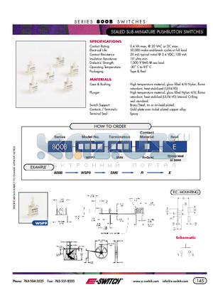 800BWSP9SM6RE datasheet - SEALED SUB-MINIATURE PUSHBUTTON SWITCHES