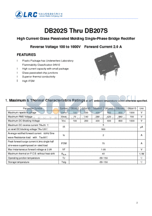 DB202S datasheet - High Current Glass Passivated Molding Single-Phase Bridge Rectifier