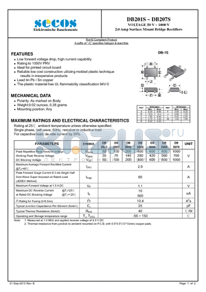 DB203S datasheet - 2.0 Amp Surface Mount Bridge Rectifiers