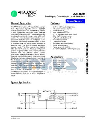 AAT4670IKS-T1 datasheet - Dual-Input, Dual-Output Load Switches