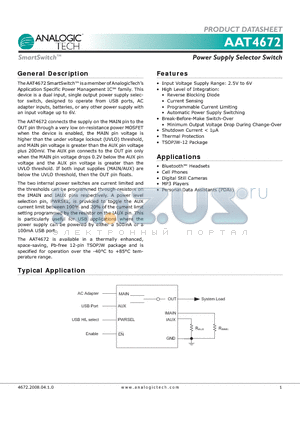 AAT4672ITP-T1 datasheet - Power Supply Selector Switch