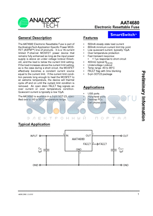 AAT4680 datasheet - Electronic Resettable Fuse