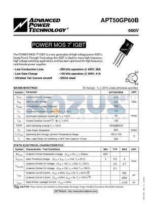 APT50GP60B datasheet - POWER MOS 7 IGBT