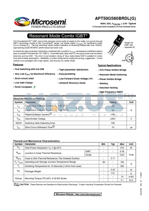 APT50GS60BRDLG datasheet - Resonant Mode Combi IGBT