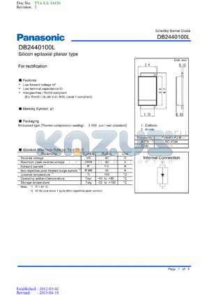 DB2440100L datasheet - Embossed type (Thermo-compression sealing) : 3 000 pcs / reel (standard)