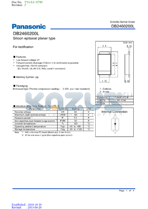DB2460200L datasheet - Embossed type (Thermo-compression sealing) : 3 000 pcs / reel (standard)