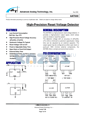 AAT600 datasheet - High-Precision Reset Voltage Detector
