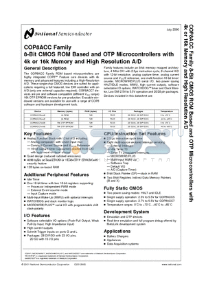 COP8ACC728M9-XE datasheet - 8-Bit CMOS ROM Based and OTP Microcontrollers with 4k or 16k Memory and High Resolution A/D