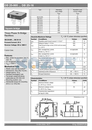 DB25-005 datasheet - Three-Phase Si-Bridge Rectifiers
