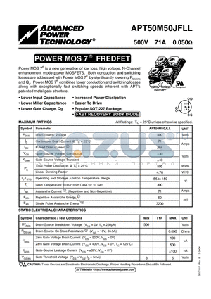 APT50M50JFLL datasheet - POWER MOS 7 R FREDFET