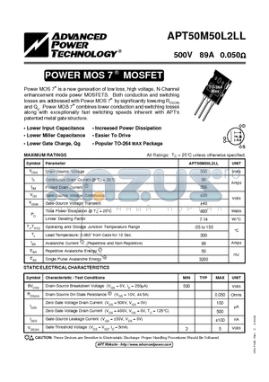 APT50M50L2LL datasheet - POWER MOS 7 R MOSFET