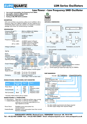 32.7680LSMA025UITA datasheet - Low Power - Low Frequency SMD Oscillator