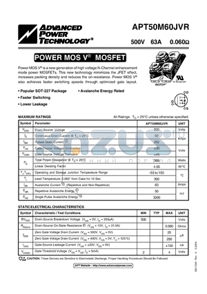 APT50M60JVR datasheet - POWER MOS V FREDFET