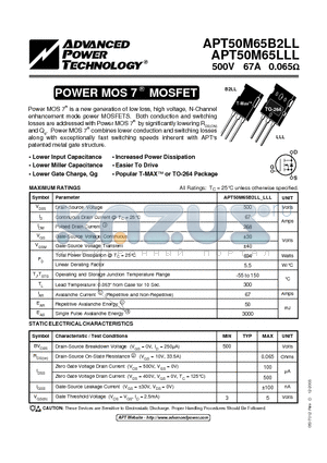 APT50M65B2LL datasheet - POWER MOS 7 R MOSFET