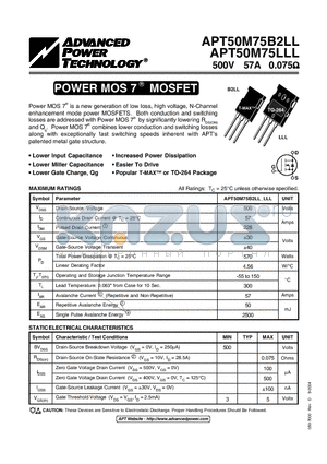 APT50M75LLL datasheet - POWER MOS 7 R MOSFET