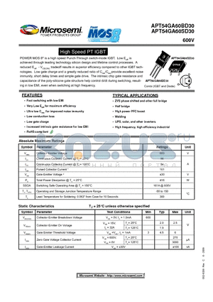 APT54GA60SD30 datasheet - High Speed PT IGBT